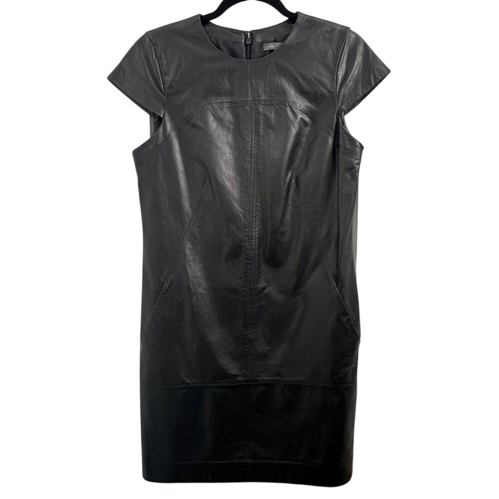 Vince Black Cap Sleeve Leather Dress, size 8 - Picture 2 of 5